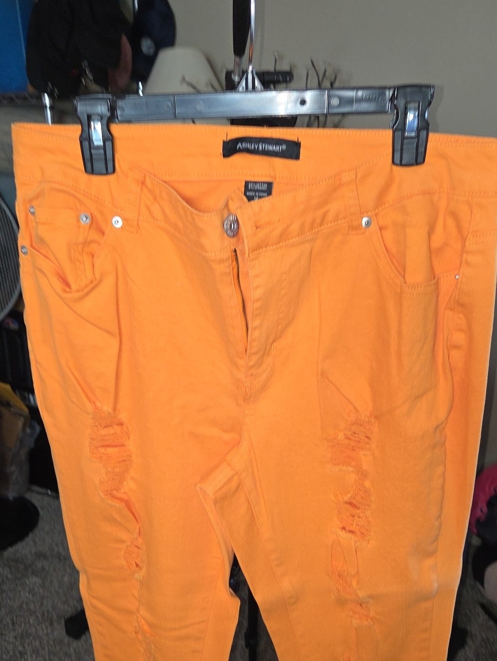 Ashley Stewart Bright Orange Distressed Skinny Jeans